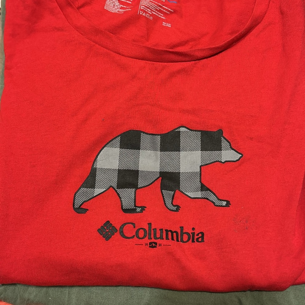 Columbia Red Tee with Black & Gray Buffalo Plaid Bear